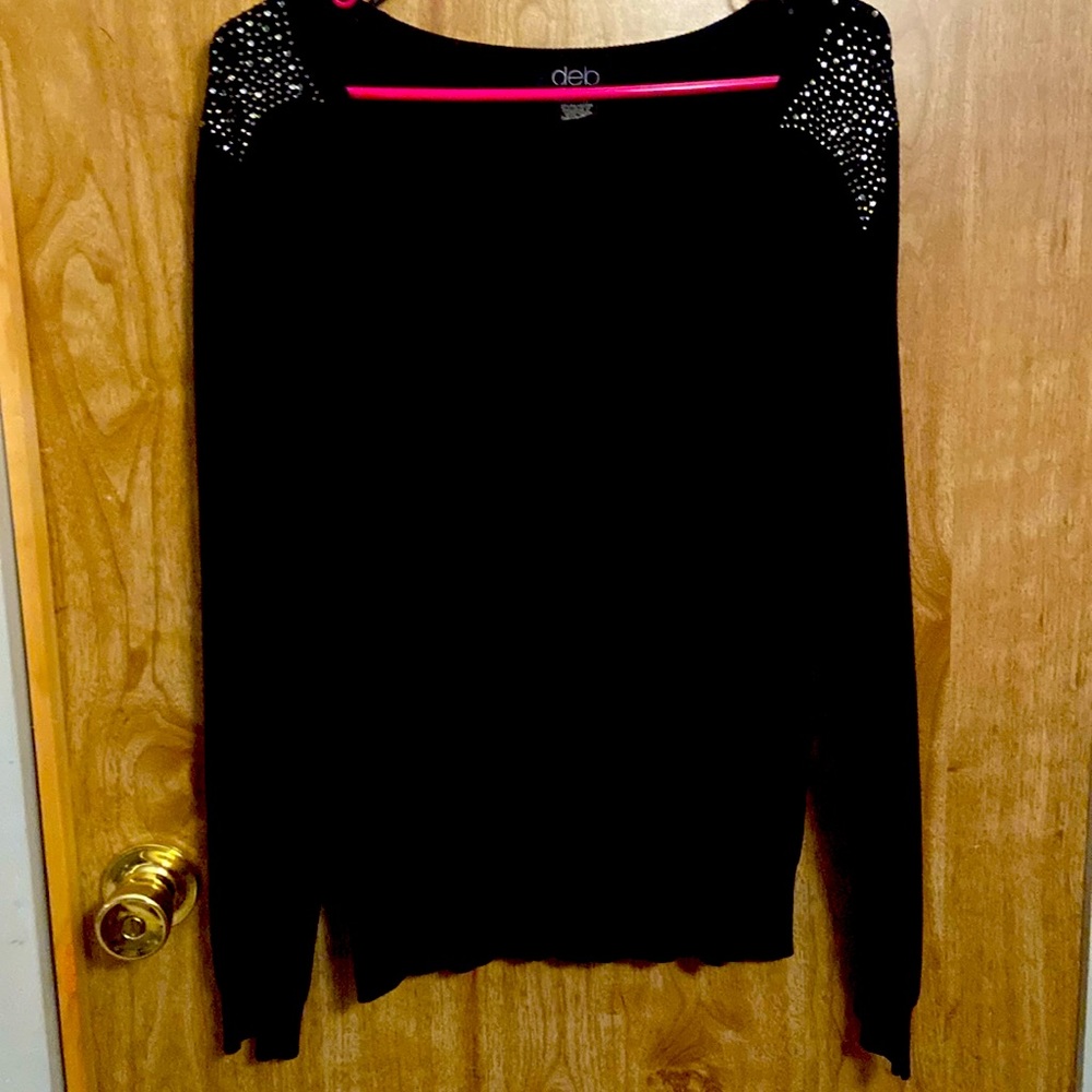 Black long sleeve with rhinestone shoulders